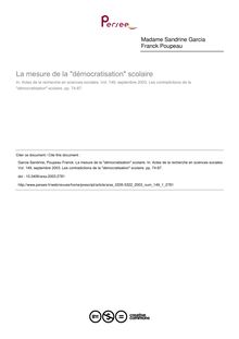 La mesure de la démocratisation scolaire - article ; n°1 ; vol.149, pg 74-87