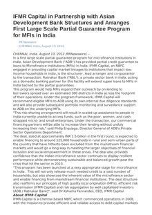 IFMR Capital in Partnership with Asian Development Bank Structures and Arranges First Large Scale Partial Guarantee Program for MFIs in India