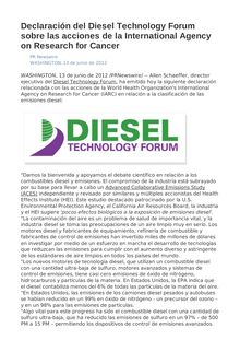 Declaración del Diesel Technology Forum sobre las acciones de la International Agency on Research for Cancer