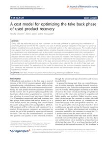 A cost model for optimizing the take back phase of used product recovery