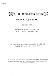 Btsprodb 2003 sciences physiques