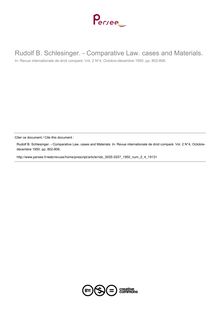 Rudolf B. Schlesinger. - Comparative Law. cases and Materials. - compte-rendu ; n°4 ; vol.2, pg 802-806
