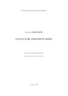 Tax culture assessment model ; Mokesčių kultūros vertinimo modelis