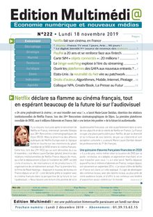 Editions Multimedi@ n° 222 – Lundi 18 Novembre 2019