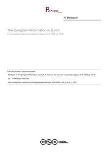 The Zwinglian Reformation in Zurich - article ; n°1 ; vol.8, pg 15-30