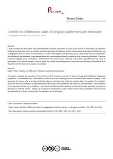 Identité et différences dans le langage parlementaire mexicain - article ; n°1 ; vol.39, pg 31-44