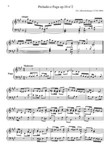 Partition , Preude & Fugue en A major, 6 Fugues, Op.10, Albrechtsberger, Johann Georg