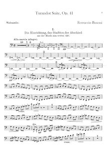 Partition violoncelles, Turandot , Orchester Suite aus der Musik zu Gozzis Märchendrama Turandot