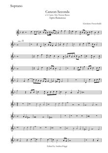 Partition Soprano, Canzon Seconda à , Canto Alto ténor Basso, Frescobaldi, Girolamo