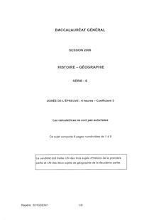Sujet du bac S 2006: Histoire Géographie