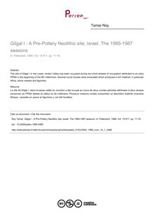 Gilgal I : A Pre-Pottery Neolithic site, Israel. The 1985-1987 seasons - article ; n°1 ; vol.15, pg 11-18
