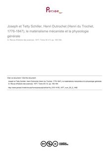 Joseph et Tetty Schiller, Henri Dutrochet (Henri du Trochet, 1776-1847), le matérialisme mécaniste et la physiologie générale  ; n°2 ; vol.30, pg 183-184
