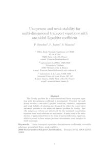 Uniqueness and weak stability for multi dimensional transport equations with