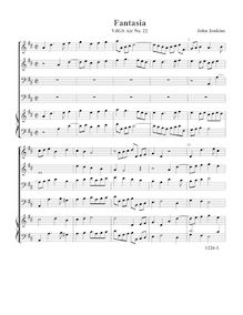 Partition Fantasia, VdGS No.22 - partition complète (Tr Tr B B O), Airs pour 4 violes de gambe avec orgue