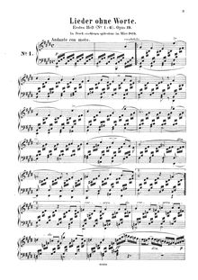 Partition complète, chansons Without Words Op.19b, Mendelssohn, Felix