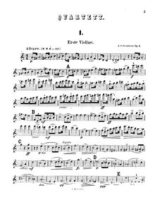 Partition violon 1, corde quatuor en A minor, Op.1, Svendsen, Johan