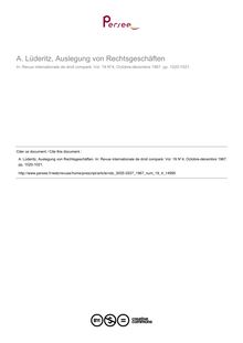 A. Lüderitz, Auslegung von Rechtsgeschäften - note biblio ; n°4 ; vol.19, pg 1020-1021