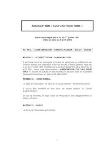 2009 Statuts Culture pour tous - nouveau siège social 46 cours Damidot  69100 villeurbanne