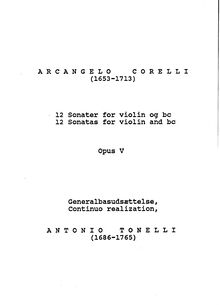 Partition complète, 12 violon sonates, Op.5, Corelli, Arcangelo