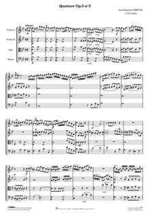 Partition quatuor No.3, 6 Quatuors, Concertantes et dialogues pour 2 Violons, Alto et Violoncel. La premiere partie peut se jouer sur la flûte