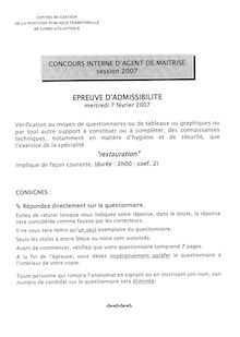 Restauration : Questions 2007 Interne Agent de maîtrise territorial