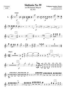 Partition clarinettes 1, 2 (en B♭), Symphony No.39, E♭ major, Mozart, Wolfgang Amadeus