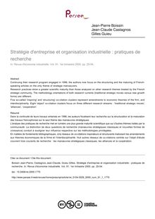 Stratégie d entreprise et organisation industrielle : pratiques de recherche - article ; n°1 ; vol.91, pg 25-54