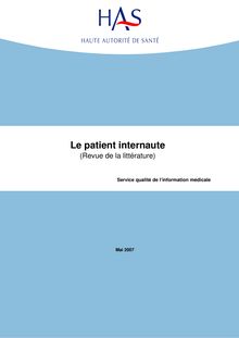 La certification des sites Internet santé de novembre 2007 à juillet 2013 - Le patient internaute - Revue de la littérature