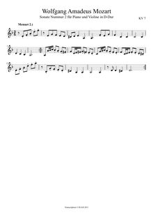 Partition , Menuet 2, violon Sonata, Violin Sonata No.2, D major par Wolfgang Amadeus Mozart