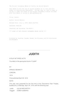 Judith, a play in three acts - Founded on the Apocryphal Book of Judith