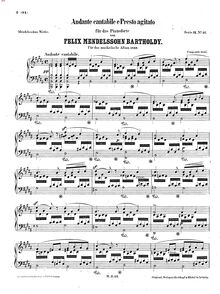 Partition complète, Andante Cantabile e Presto Agitato, WoO 6, Mendelssohn, Felix par Felix Mendelssohn