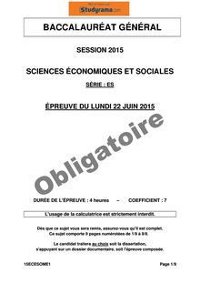 Sujet BAC ES 2015 Sciences économique et sociales (SES)