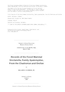 Records of the Fossil Mammal Sinclairella, Family Apatemyidae, From the Chadronian and Orellan