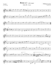Partition viole de gambe aigue 1,  No.6 pour 3 violes de gambe et orgue par William Lawes