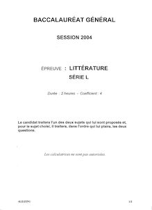 Baccalaureat 2004 litterature litteraire pondichery