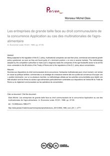 Les entreprises de grande taille face au droit communautaire de la concurrence Application au cas des multinationales de l agro-alimentaire - article ; n°1 ; vol.231, pg 47-55