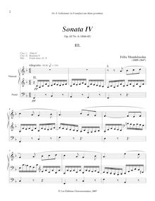 Partition , Allegretto, 6 sonates pour orgue, Mendelssohn, Felix
