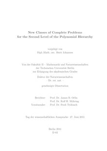 New Classes of Complete Problems for the Second Level of the Polynomial Hierarchy [Elektronische Ressource] / Berit Johannes. Betreuer: James B. Orlin