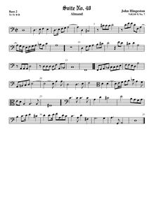 Partition viole de basse 2, fantaisies et Almands pour 3 violes de gambe par John Hingeston