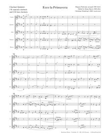 Partition , Ecco la Primavera (3 B♭ sopranos, 2 B♭ basse clarinettes), madrigaux pour 5 voix
