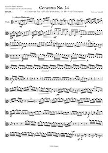Partition Alternate partition de viole de gambe (pour violoncelle 2), Concerto pour 2 violoncelles en G minor, RV 531