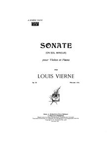 Partition de piano, violon Sonata, Op.23, G minor, Vierne, Louis