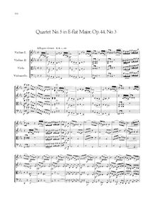 Partition complète, corde quatuor No.5, Op.44 No.3, E♭ major, Mendelssohn, Felix