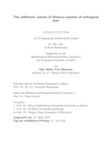 The arithmetic volume of Shimura varieties of orthogonal type [Elektronische Ressource] / von Fritz Hörmann