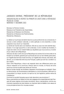Discours sur la laicite Jacques Chirac