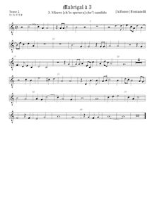 Partition ténor viole de gambe 2, octave aigu clef, Primo Libro di Madrigali par Alfonso Fontanelli