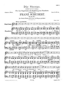 Partition complète (Original key), Die Sterne, D.939, The Stars par Franz Schubert