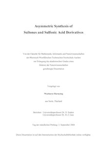 Asymmetric synthesis of sultones and sulfonic acid derivatives [Elektronische Ressource] / vorgelegt von Wacharee Harnying