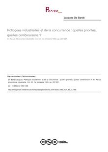 Politiques industrielles et de la concurrence : quelles priorités, quelles combinaisons ? - article ; n°1 ; vol.63, pg 207-221