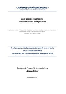 Les effets sur l environnement de mesures de la PAC. Synthèse des évaluations conduites dans le contrat cadre n° 30- CE-0067379/00-89. Rapport final.